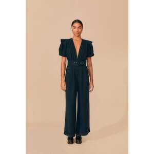 Farm Rio Black Pleated Short Sleeve Jumpsuit - Small